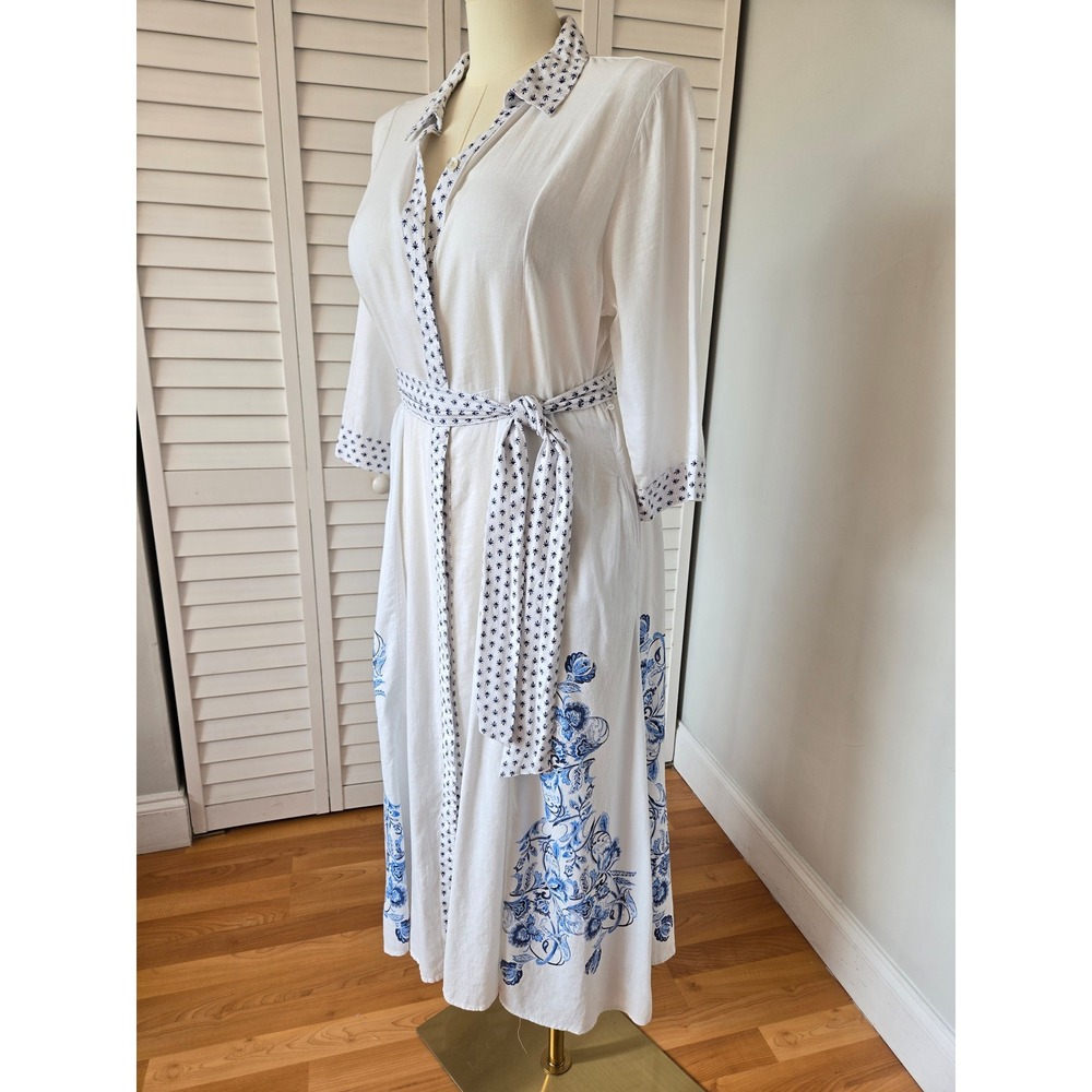 Joie White Midi Dress with Blue Floral Embroidery - Picture 6 of 12